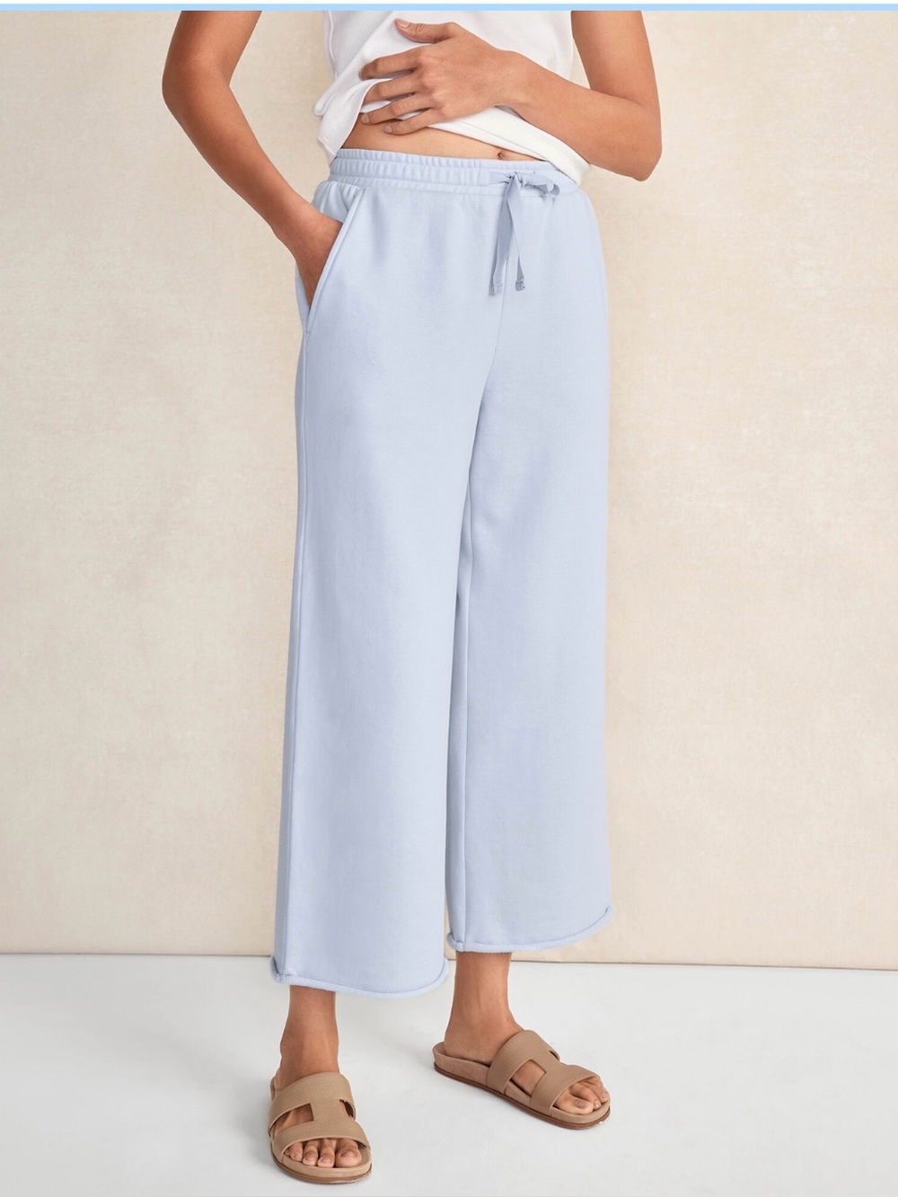 Haven Well Within Organic Cotton Lofty Terry Wide Leg Pants size Medium Ice Blue